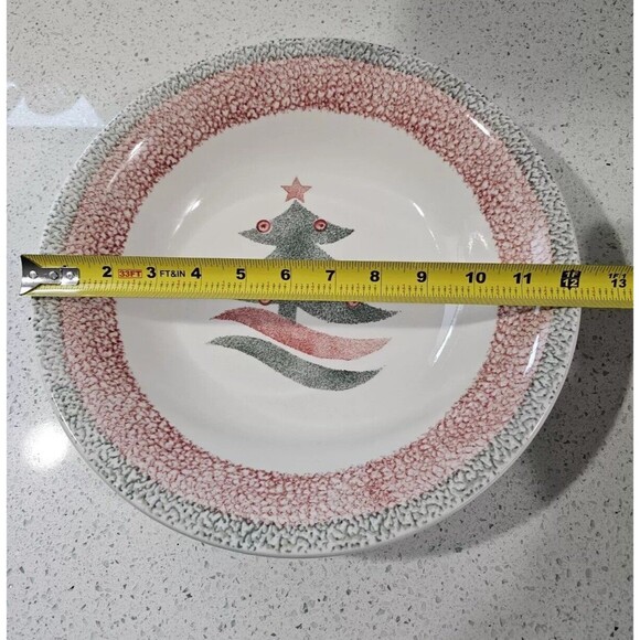 Gibson Designs Christmas Tree Serving Bowl 12” White Red Green Folk Country - Picture 3 of 4